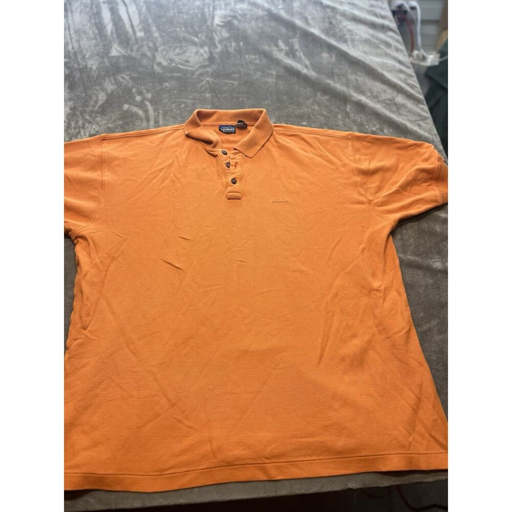 Patagonia Polo Shirt Mens Xl Orange Short Sleeve Organic Cotton Outdoors Fish